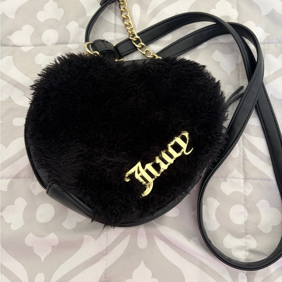 Juicy Couture Black Plush Heart Crossbody Bag - Picture 2 of 7